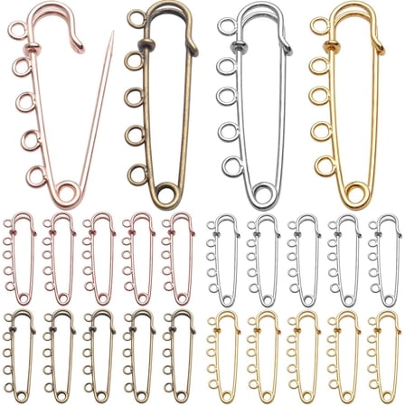 20pcs 50x15mm Heavy Duty Alloy Safety Pins Bulk Pack with 5 Loops - Gold, Silver, Antique Bronze, Rose Gold ，