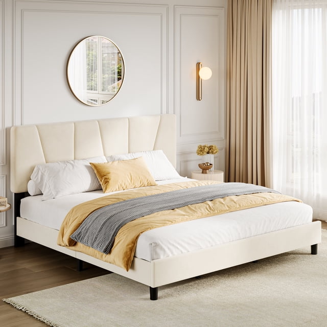 Bed Frame with Adjustable Headboard, Platform Bed Frame with Linen Upholstered, Wooden Slats Support, Noise Free, No Box Spring Needed