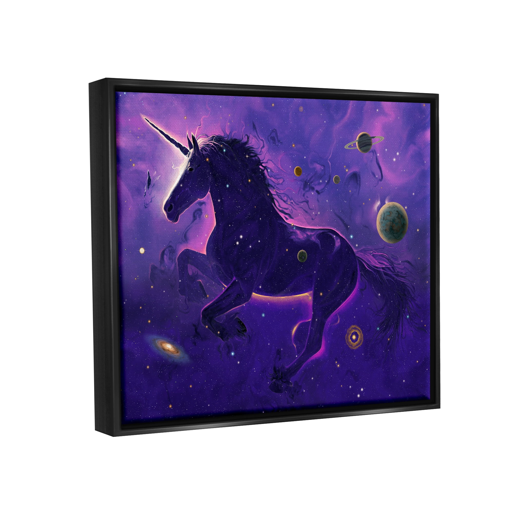 Stupell Industries Purple Unicorn Nebula Fairy Tales & Fantasy Painting Black Floater Framed Canvas Art Print Wall Art, 31 x 25