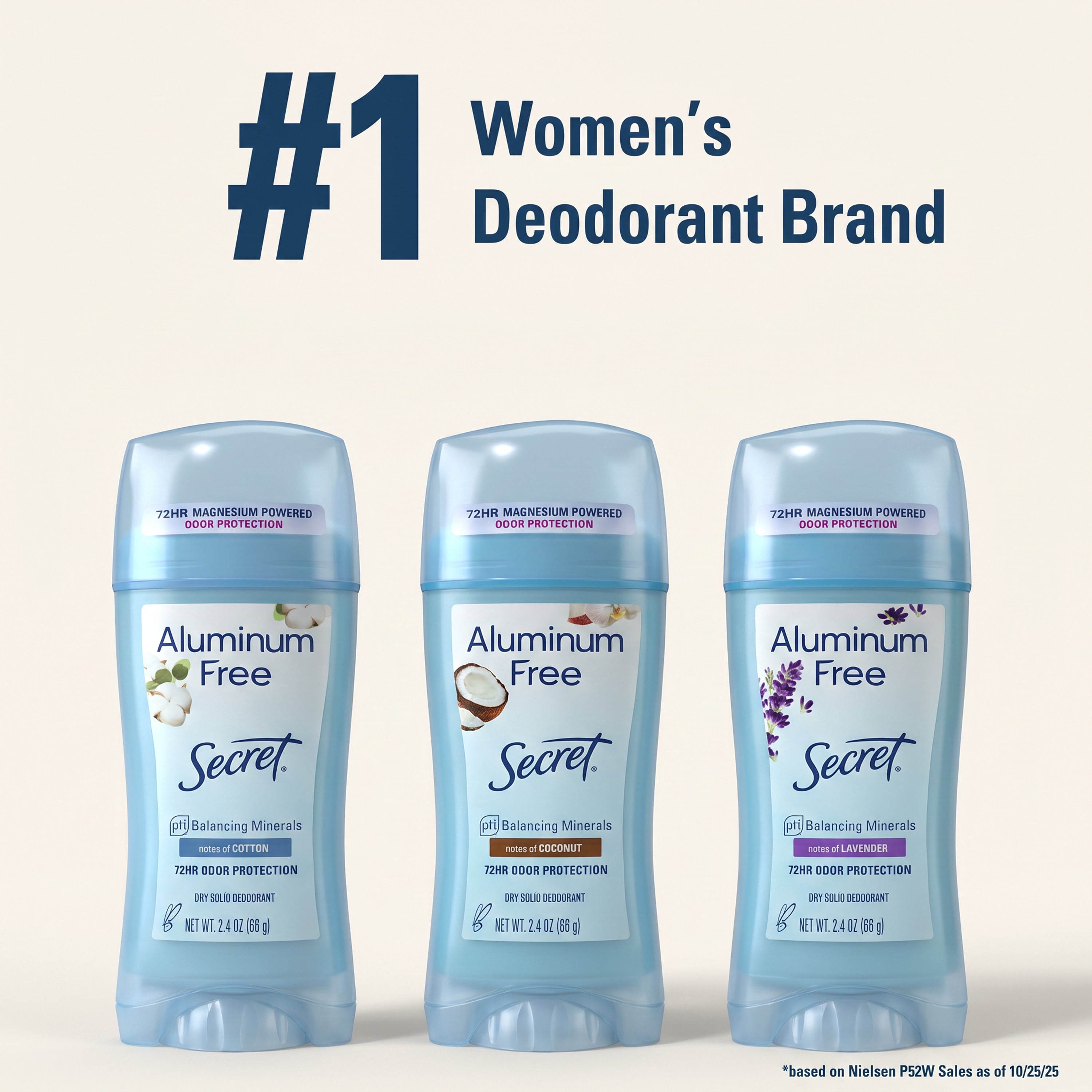 Secret Aluminum Free Women's Deodorant, Solid, Cotton, 2.4 oz