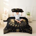 thumbnail image 2 of Castle Fairy Kawaii Animal Raccoon Twin Duvet Cover,Vintage Gold Floral Starry Sky Twin Bedding,Black Cream,Black Reversible,2pcs,No Comforter,1 Duvet Cover and 1 Pillowcase, 2 of 6