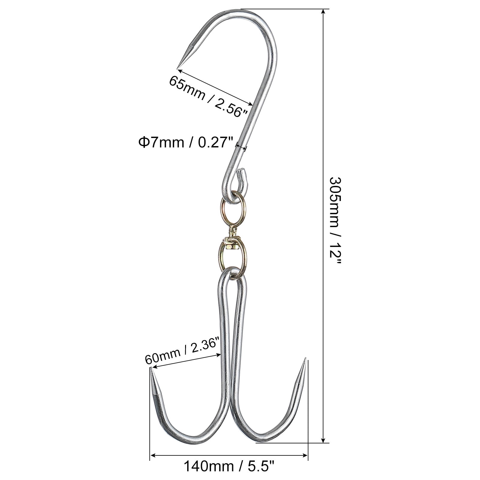 Unique Bargains Double Meat Hooks Galvanized Integrated Swivel Hooks Silver 12" x 0.27"