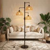 SERBASIC Tree Floor Lamp with 3 LED Bulbs, Boho Rattan Floor Lamp for Living Room and Bedroom, 72" Tall Standing Lamp with Stable Heavy Base, Industrial Farmhouse Decor