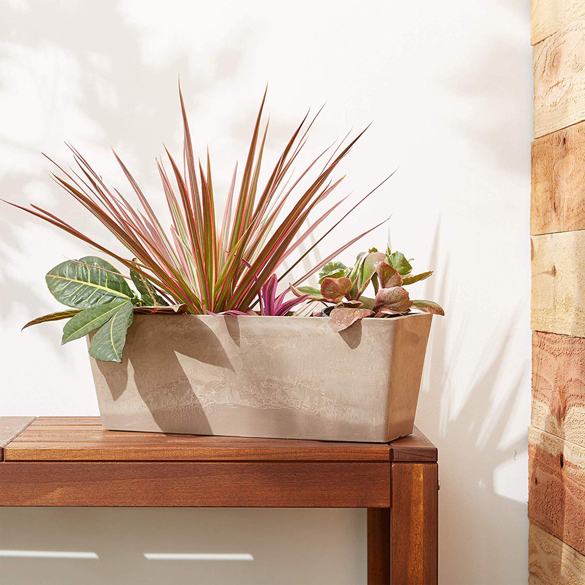 Plastic Stone Wood Composite Simplicity Window Box Planter with Drillable Drainage Hole Cement Color 17.5 x 7 x 6 Inches