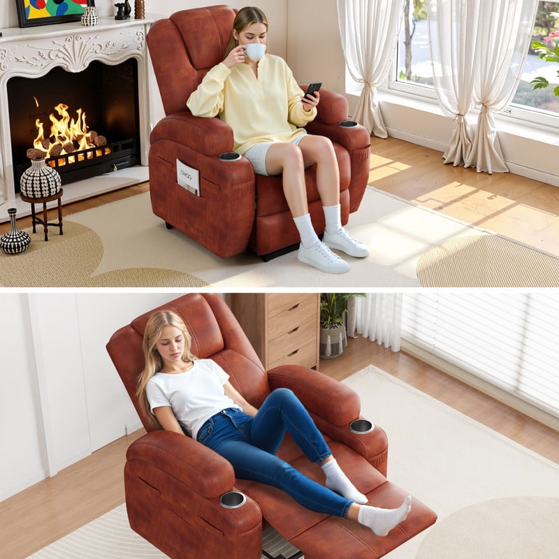 Vineego power lift recliner chairs massage Single sofa chair with cup holder for elderly,Brown