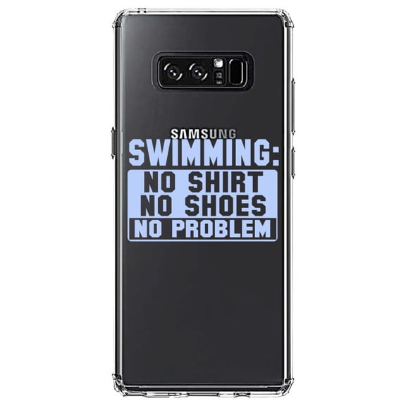 DistinctInk Clear Shockproof Hybrid Case for Samsung Galaxy Note 8 - TPU Bumper Acrylic Back Tempered Glass Screen Protector - Swimming No Shirt No Shoes No Problem