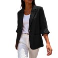 thumbnail image 5 of Linen Blazer Jacket for Women Lightweight 3/4 Sleeve Casual Work Office Summer Breathable Dressy Coat Outfits with Pockets Black 3XL, 5 of 7
