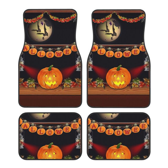 Balery Halloween Decoration Juego de 4 Alfombrillas para Auto, Revestimientos de Caucho Resistente, Diseño Antideslizante