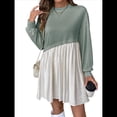 thumbnail image 1 of Vestido Corto Informal de Corte A con Cuello Redondo, Larga y Dobladillo con Volantes para Mujer Verde M, 1 of 9