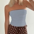 thumbnail image 6 of Striped Tube Tops for Women Teen Girls Strapless Off Shoulder Y2k Crop Bandeau Top Sleeveless Base Tee Summer (L, Blue), 6 of 7