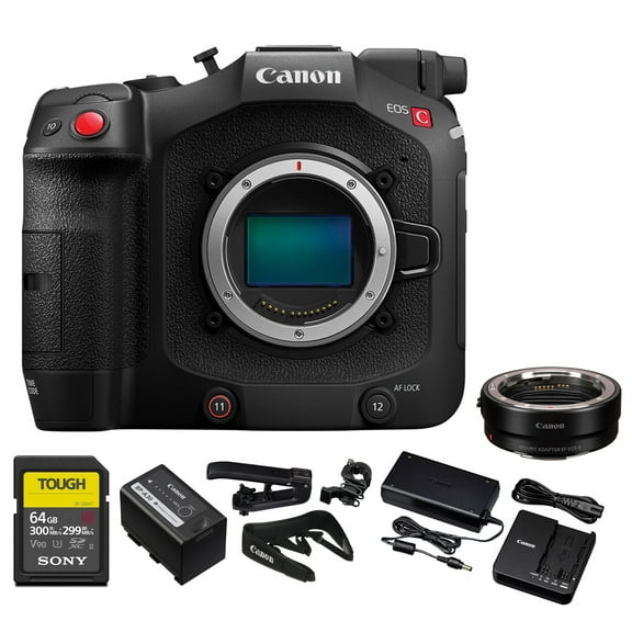 Canon EOS C80 Cinema Camera – Full-Frame 6K RF-Mount Camera with BSI Sensor, C-Log 2/3, Built-In ND Filters & Dual Pixel AF (6389C002)   Canon Adapter EF-EOS R   64GB Memory Card