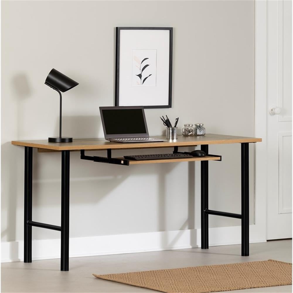 Pemberly Row Contemporary Desk with Keyboard Tray Nordik Oak