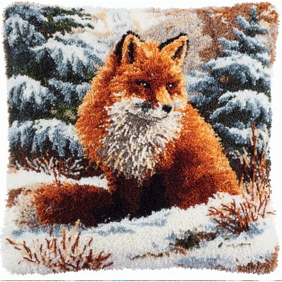 Latch Hook Pillow Case Embroidery Kitsfox In Snow 17X17Inch Pre-Printed Diy Needlework Latch Hook Cushion Cover Kits For Kids & Adults Beginners,Cross-Stitch Sofa Cushion Cover, Embroidery K