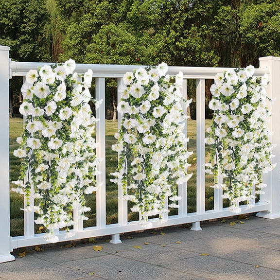 Ageoie 1Pcs Artificial Hanging Flowers for Outdoor Decoration Fake Hanging Plants Faux Flowers Artificial Plastic Vines Ivy for Outdoor Indoor Garden Party Decor, White