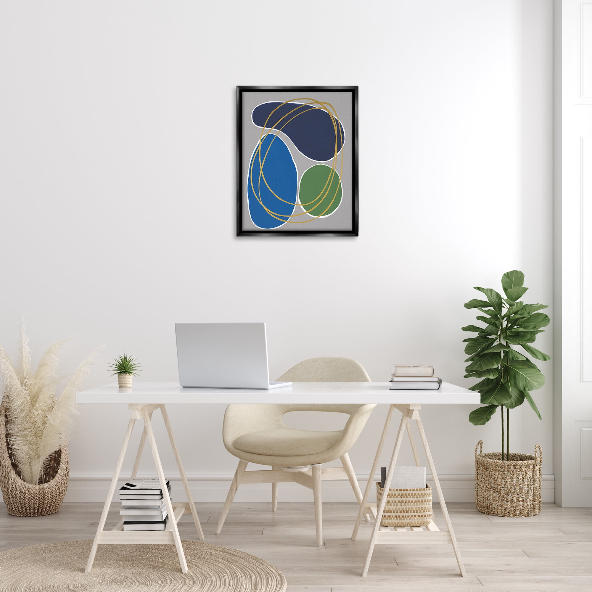Stupell Industries Abstract Oblong Shapes Abstract Painting Black Floater Framed Canvas Art Print Wall Art, 25 x 31