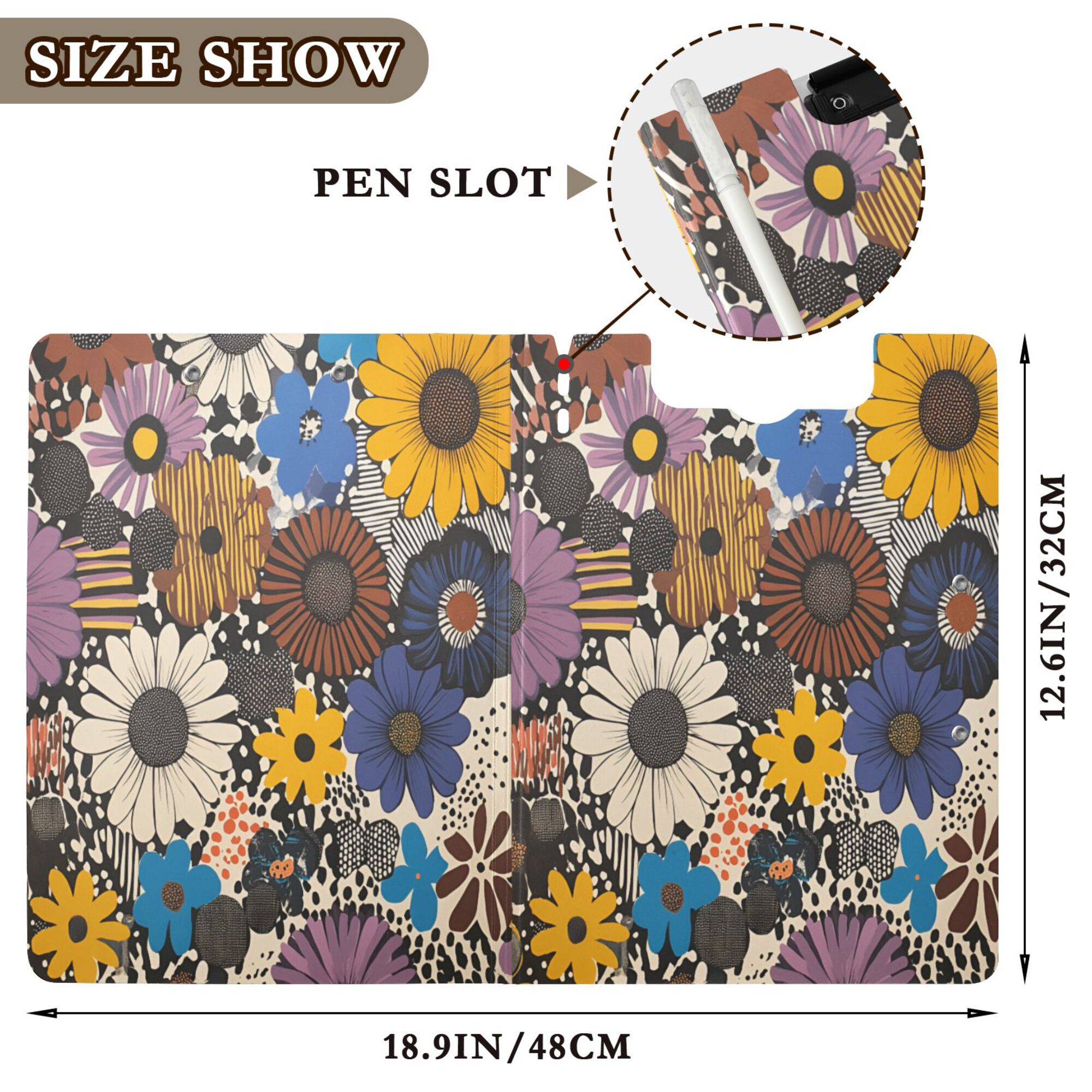 FORMRS A4 Clipboard Folder with Pen Holder Horizontal Foldable School Office Binder, Beige Flowers