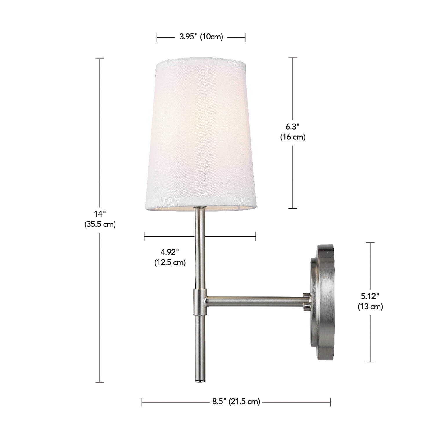 Better Homes & Gardens 1-Light Indoor Wall Sconce, Satin Nickel Finish, White Shade, Bulb Included