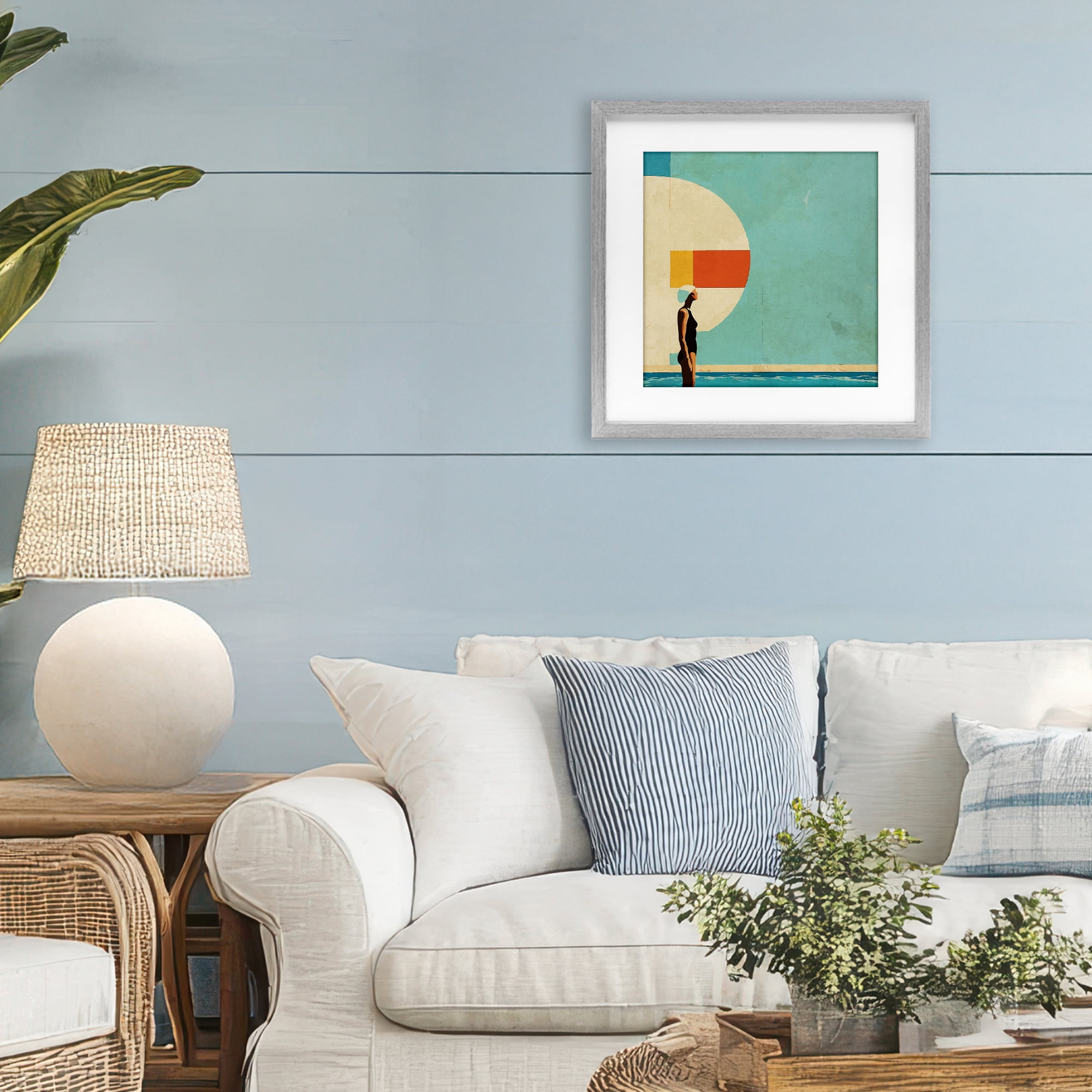 Stupell Industries Midcentury Pool Geometric Gray Framed Print Under Glass, design by Layla Oz