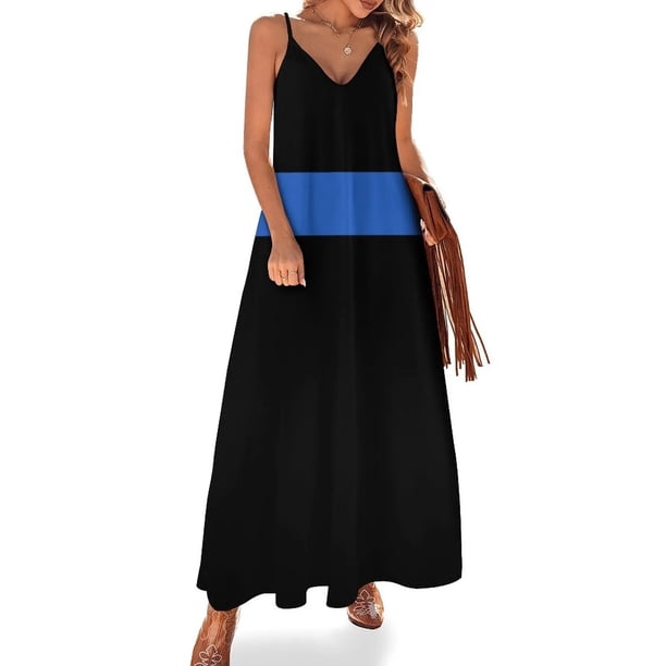 Vestido sin mangas con bandera de línea azul delgada Vestido de verano para mujer Vestido femenino Mono de verano para mujer Ropa femenina