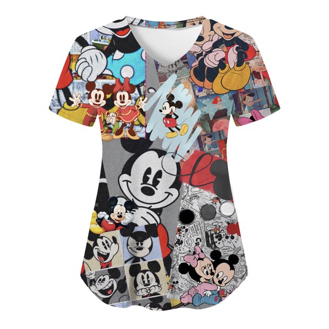 Disney Tops Pocket T-shirt Hospital T-shirts V Neck Minnie Mouse Top Women 2023 Mickey Nurse Uniform Woman Clothes Tees Women'sS Gao Jinjia LED