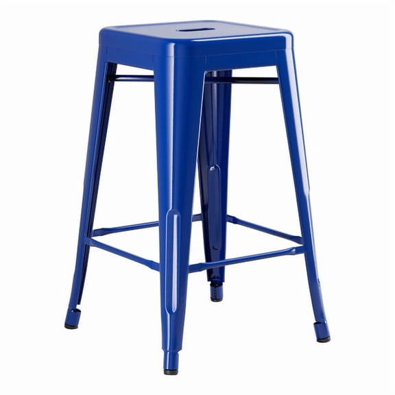 24" High Blue Metal Backless Counter Height Stool For Indoor or Outdoor Use
