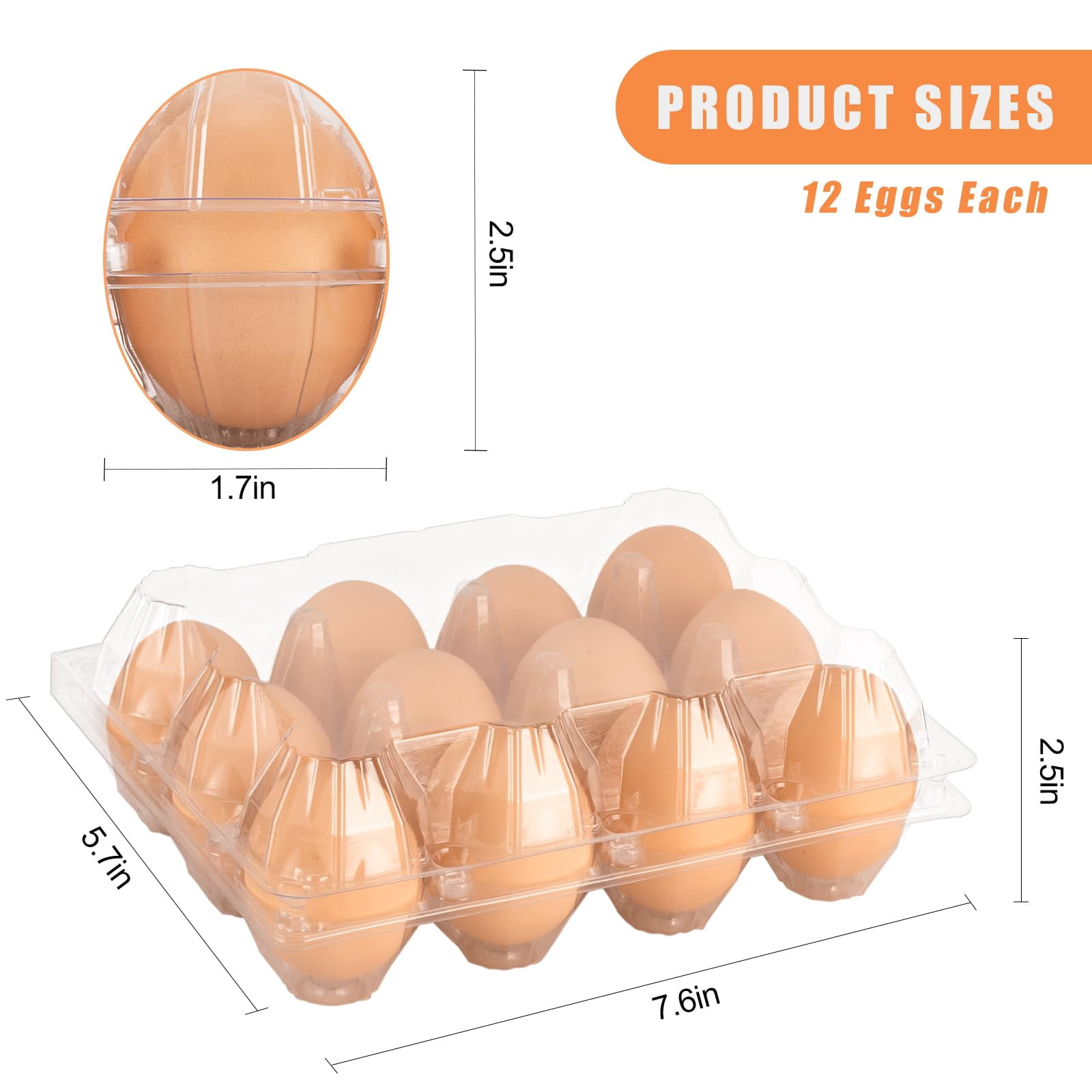 100 Pack Clear Plastic Egg Cartons  Reusable Stackable Containers For Farm Market & Fridge Storage 3*4 Grid