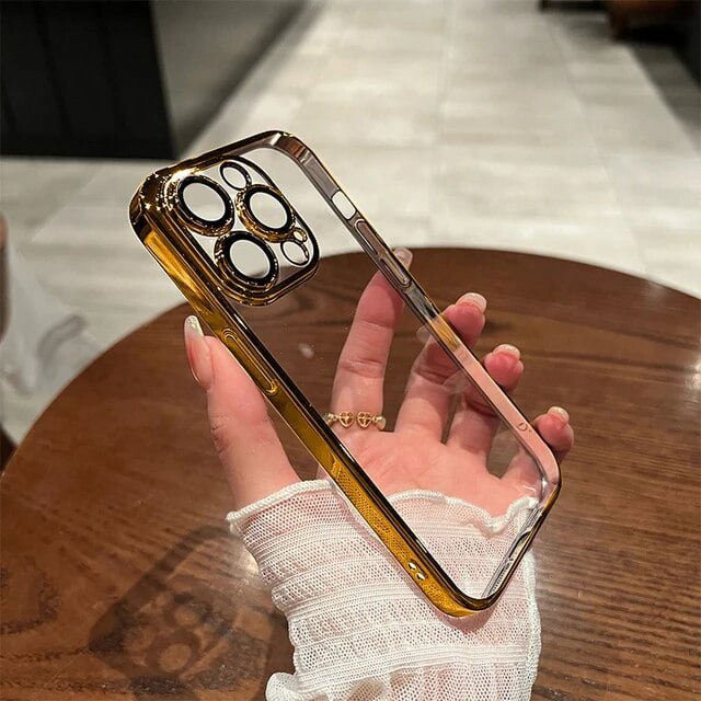 Luxury Plating Clear Phone Case For iPhone 15 14 11 12 13 Pro Max Plus Shockproof Cases Camera Lens Protection Cover Accessories