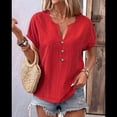 thumbnail image 2 of Blusas Casuales con Botones y Cuello en V para Mujer, Holgadas, de Corta, Lisas, para Otoño. Rojo XXL, 2 of 3