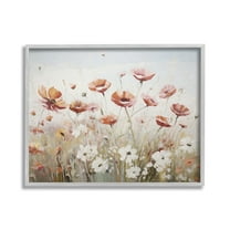 Stupell Industries Dynamic Poppy Meadow Botanical & Floral Painting Gray Framed Art Print Wall Art, 30 x 24