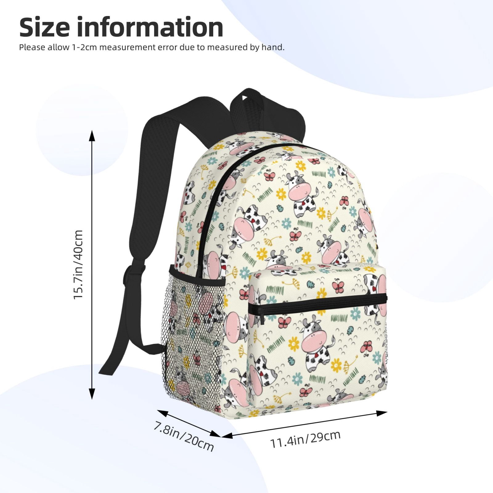Vsdgher Cute Cow Print Unisex Large Capacity Bookbag Schoolbag Casual Daypack for High School/College/Teens/Travel/Work