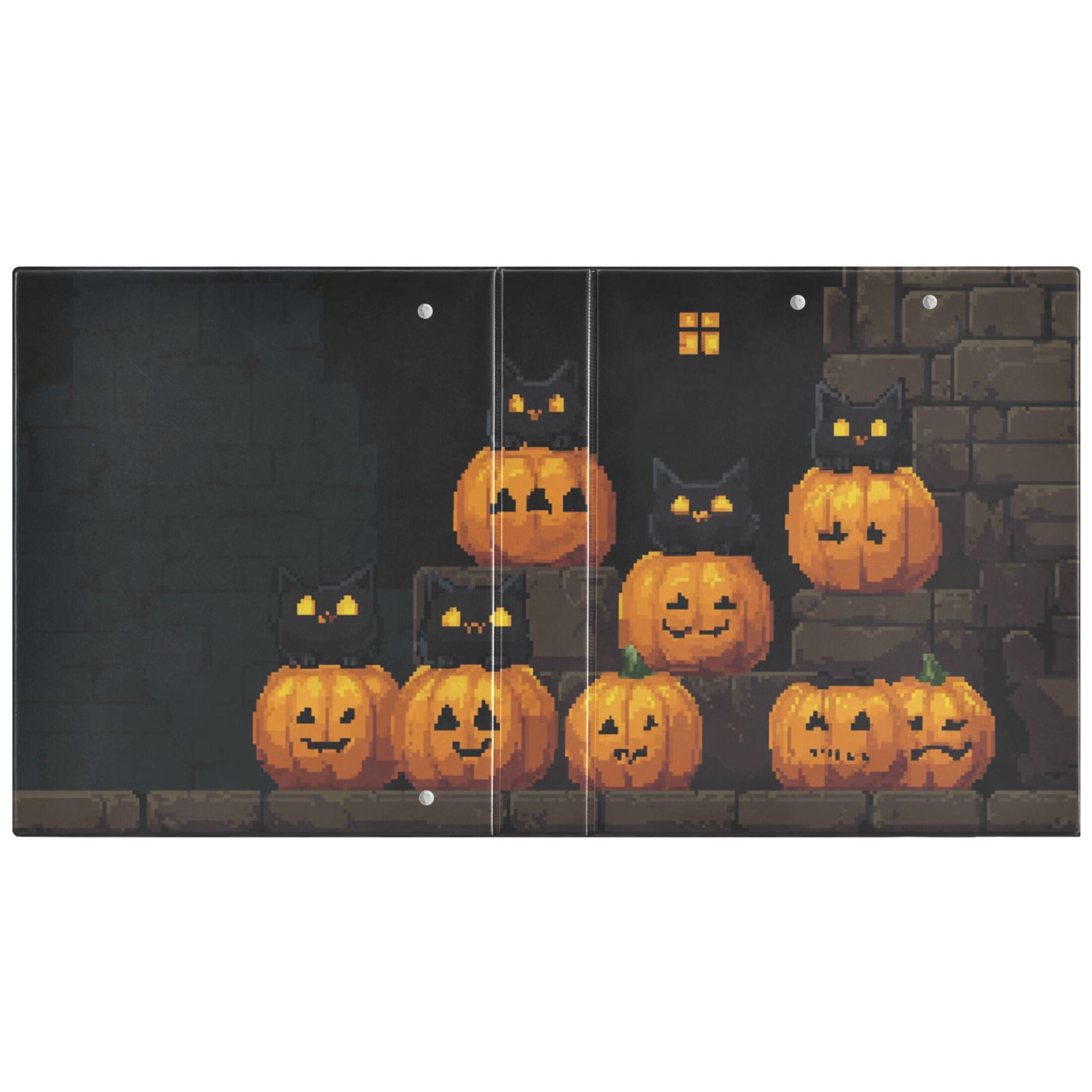 Halloween Pumpkin Pixel 3 Ring Binders 1.5 inch Hardcover File Folders with Interior Pockets A4 Size Organizer for School Office Hospital