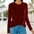 thumbnail image 2 of QATAINLAV Lightening Sale Women's Vintage Velvet Long Sleeve T-Shirts Casual Elegant Loose Pullover Tops Classic Round Neck Blouse Wine XXL, 2 of 7