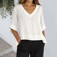 thumbnail image 3 of MuXiKeJi Clothes Tops for Women Summer V-Neck Tie Front Peasant Blouses Casual Puff Sleeve Loose-Fit Flowy Shirts Beach Vacation, 3 of 5
