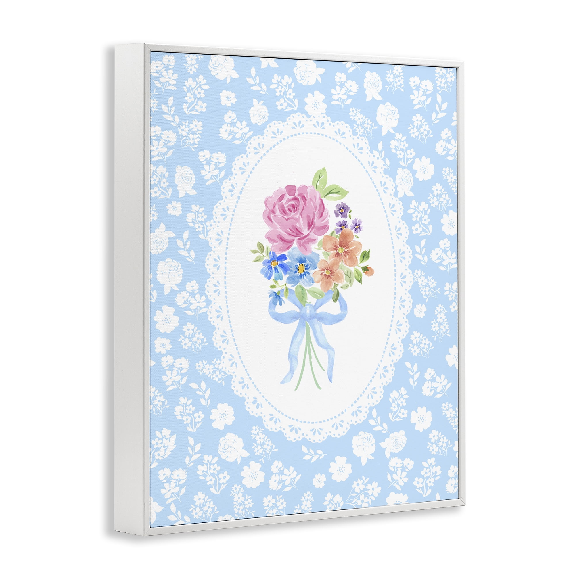 Stupell Industries Blue Feminine Bouquet White Framed Giclee Art, design by Corinne Haig