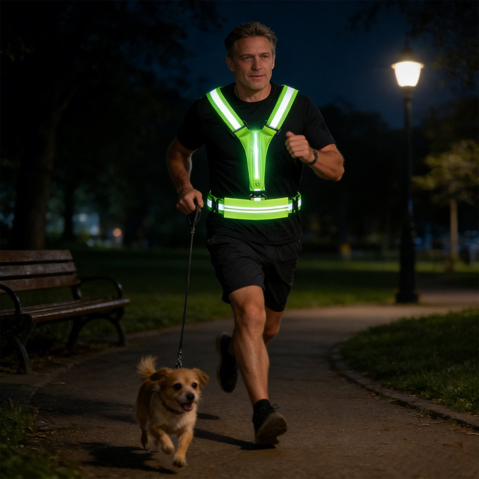 Horivan 2 Counts High Visibility Reflective Running Vest with Rechargeable LED Lights for Night Safety, Adjustable Fit for Men and Women, Outdoor Jogging Gear