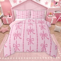 Homewish Cute Cartoon Bowtie Queen Comforter Set,Kawaii Bow Bedding Sets,Princess Pink Bedding Comforter Set For Girls,Microfiber Bedroom Decor Reversible,3pcs