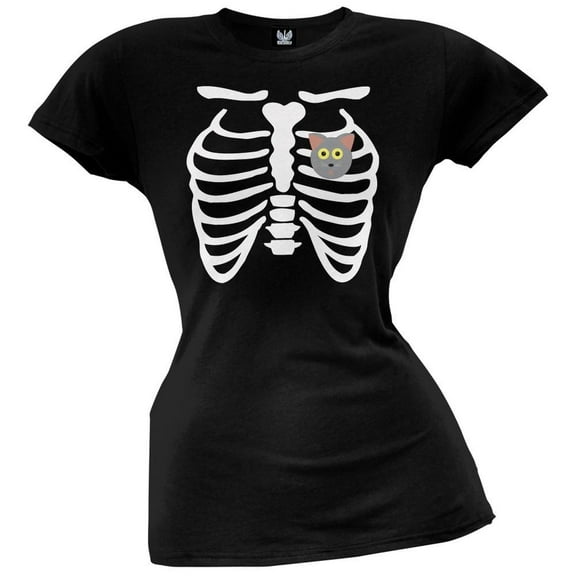 Halloween Women's Juniors Cat Heart Skeleton Costume Short Sleeve Graphic Tee