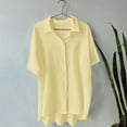 thumbnail image 5 of BLOCLOALO 2 Piece Lounge Set Short Sleeve Collared Shirts Linen Shirt Plain Set Beach Cotton Sports Suit Oversize Leisure Suit Button Down Shirts Short Matching Sets Clothing Comfortable Sets Yellow S, 5 of 6