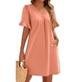 thumbnail image 5 of QIJIE Shift Dress for Women V Neck Short Sleeves Solid Color Casual Flowy Summer Dresses(S-2XL) Saffron S, 5 of 5