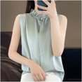 thumbnail image 2 of TARIENDY Womens Summer Sleeveless Tops Dressy Ruffle Crewneck Tank Tops Business Casual Outfits Solid Button Up Tops Summer Clothes Green M, 2 of 5