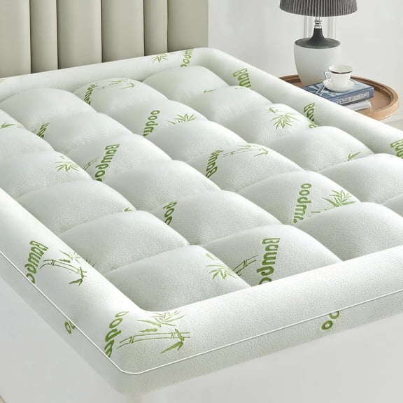Bamboo Thick Mattress Topper, Viscose Derived from Bamboo Thick Pillow Top Mattress Pad-Twin Size