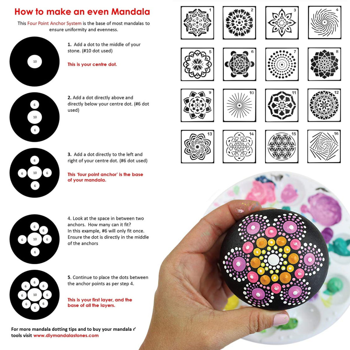 16pcs Mandala Dotting Tools Art Dot Painting Rock Pen Paint Stencil Set 