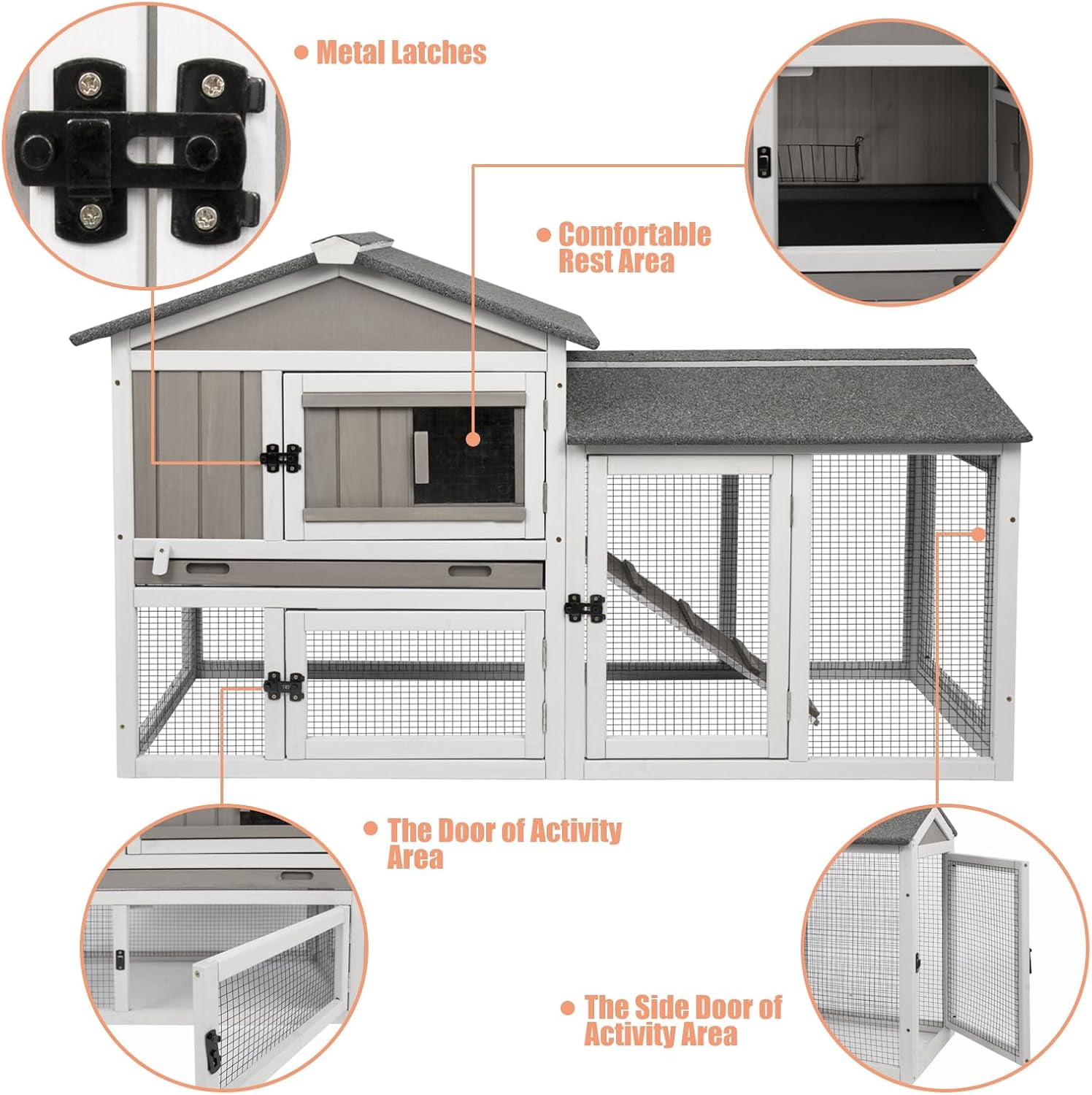 Gowoodhut Rabbit Hutch Indoor Outdoor 57 "L Bunny Hutch with Pull Out Tray