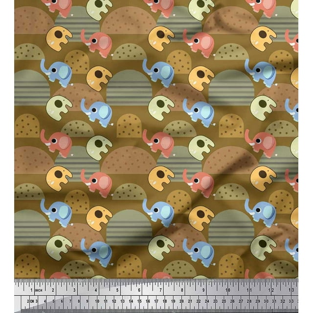 Soimoi Cotton Poplin Fabric Cute Elephant Kids Decor Fabric Printed Yard 56 Inch Wide