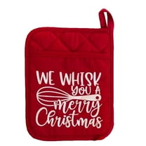 FURNIX Heat Resistant Hot Pads,Christmas Printed Red Cookie Bag,Christmas Red Pot Pads with Pocket,Kitchen Hot Pad,Oven Mitts,Heat Resistant Pot holder,Christmas Gift For Neighbor Coworker Family