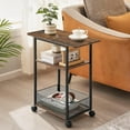 thumbnail image 4 of Narrow Side Table with Wheels, 3-Layer Storage Shelves, Slim Nightstand, Rustic Brown, for Small Spaces, 4 of 7