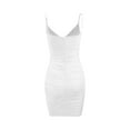 thumbnail image 4 of Miluxas Women's Deep V Neck Ruched Bodycon Mini Dress Spaghetti Strap Cocktail Wedding Party Short Dresses White M(M), 4 of 9