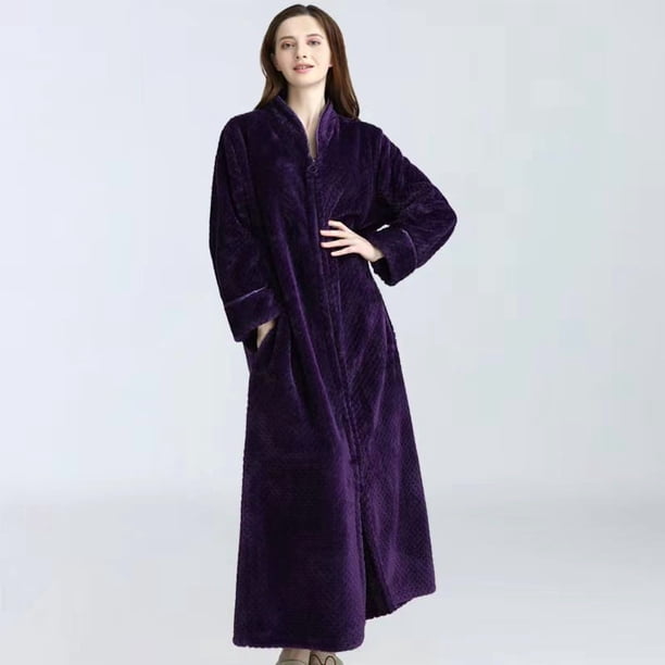 Bata de baño larga de felpa con cremallera para mujer, suave y esponjosa, ideal para dormir