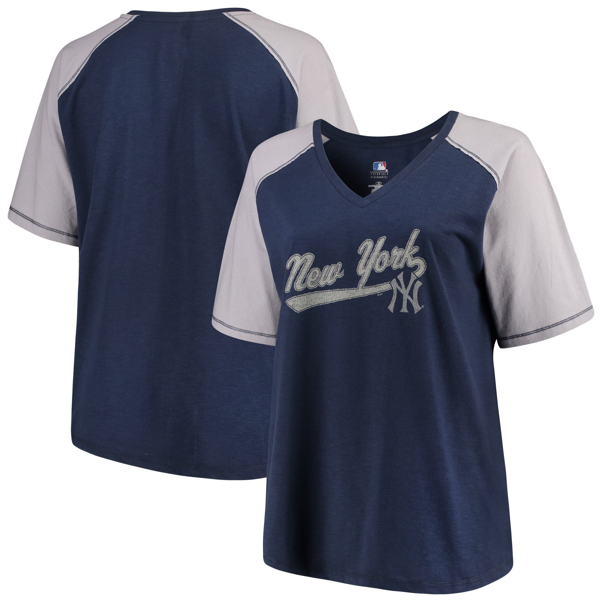 Women's New York Yankees Plus Size Raglan V-Neck Jordan Ubuy