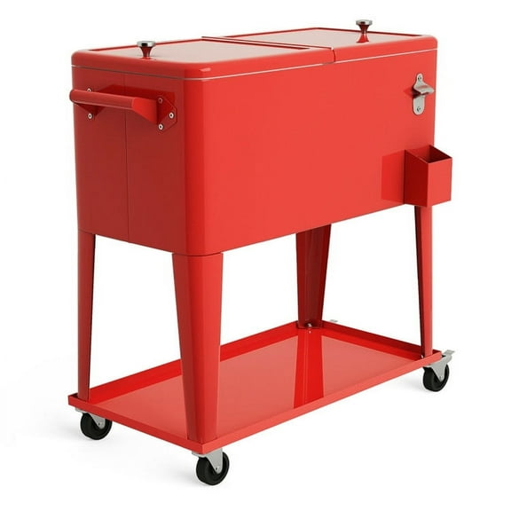 Resenkos 80 Quart Outdoor Patio Rolling Steel Construction Cooler, Portable Outdoor Cooler Cart , Outdoor Beverage Cooler Bar Cart